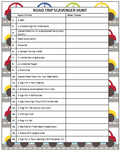 Enter where you want to start and finish your road trip, and then discover road trip route planning can be tedious… and what do you get from it? Road Trip Scavenger Hunt (free printable | Road trips ...