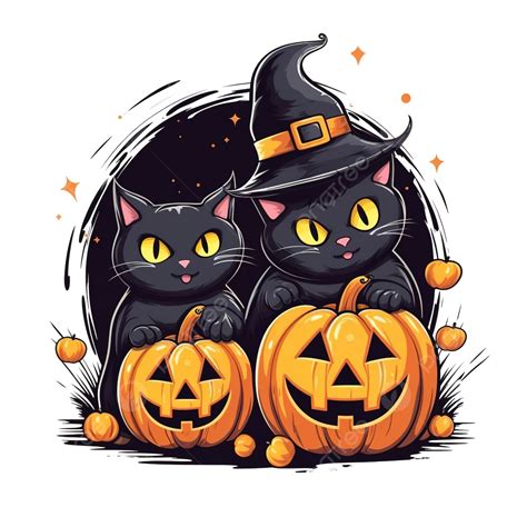 Happy Halloween Dark Pumpkins Cat And Ghost Trick Or Treat Party Celebration Vector