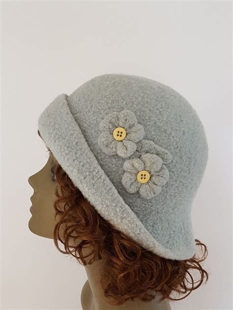 Wool Felted Hat Womens Winter Cloche Cap Womens Seafoam Mint Etsy