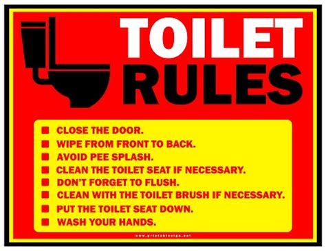 Toilet Rules Signs Pack Of Free Printable Signs