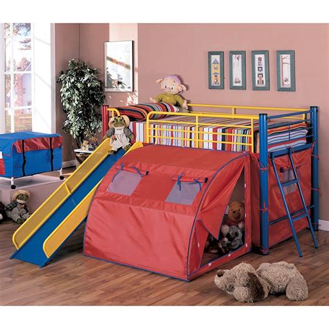 Coaster Kids Metal Twin Loft Bunk Bed With Slide And Tent 7239