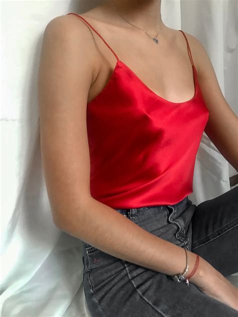 red silk camisole scoop neck silk satin red cami top cowl neck etsy red cami tops silk