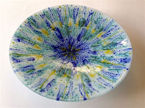 Fused Glass Bowl With Enamel Design Made By Janice Bradshaw 38cm Slumped Glass Fused Glass Bowl