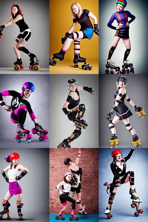 Roller Derby Girl Wearing Quad Skates Dynamic Angle Stable