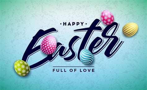 Happy Easter Holiday Design With Colorful Painted Egg And Golden
