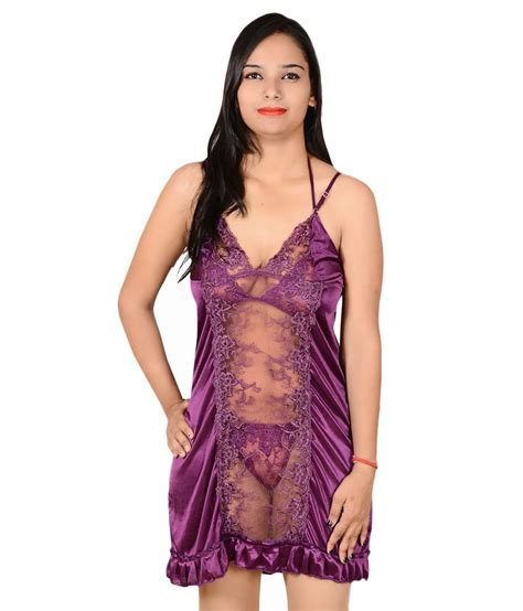 Buy Lyss Purple Satin And Net Nighty Set Online At Best Prices In India Snapdeal
