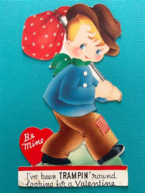 Vintage Valentines Day Card Boy With Hobo Sack Tramping Etsy
