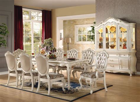 Cherry finish classic formal dining room pedestal table with optional items features: Acme | 63540 Chantelle Formal Dining Room Set in White ...