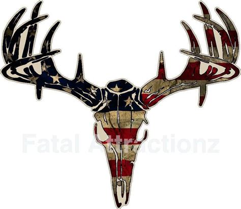 Distressed American Flag Deer Skull S4 Vinyl Sticker Decal Hunting Usa