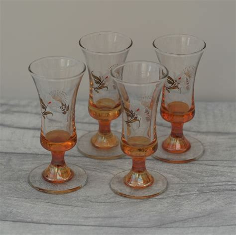 Set Of 4 Sherry Glasses Liqueur Wine Port Retro Vintage Glasses