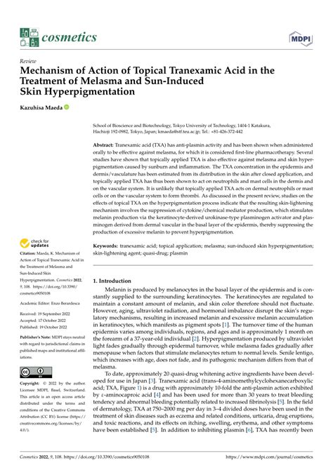 Pdf Mechanism Of Action Of Topical Tranexamic Acid In The Treatment