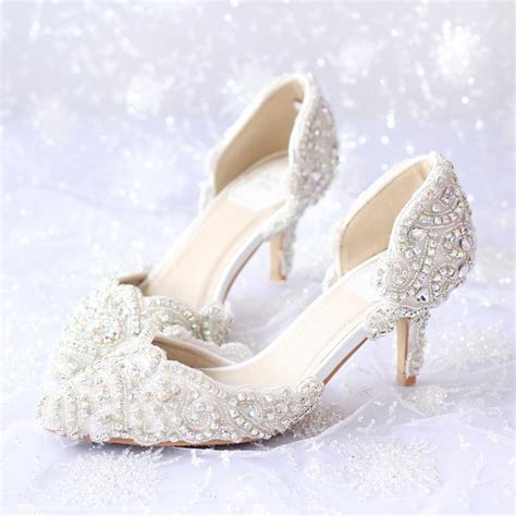Shining Crystal Beaded Bridal Shoes Appliqued Pure Color Pointed Toe