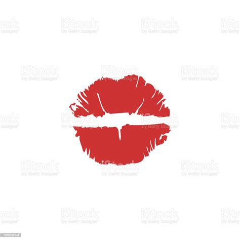 Red Lipstick Kiss On White Background Vector Flat Illustration For