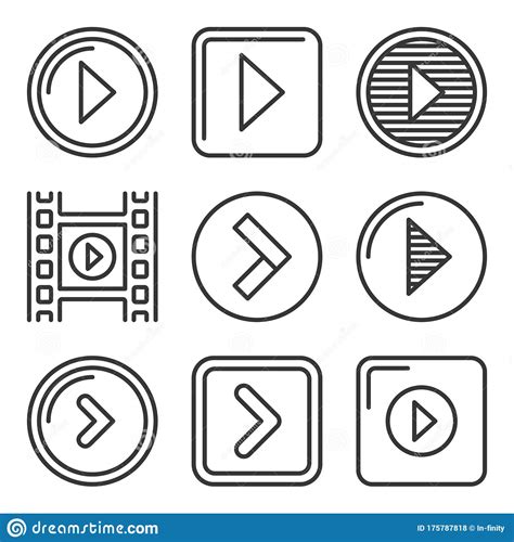 Play Button Icons Set On White Background Line Style Vector Stock