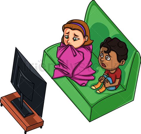 Kids Watching A Scary Movie Cartoon Vector Clipart