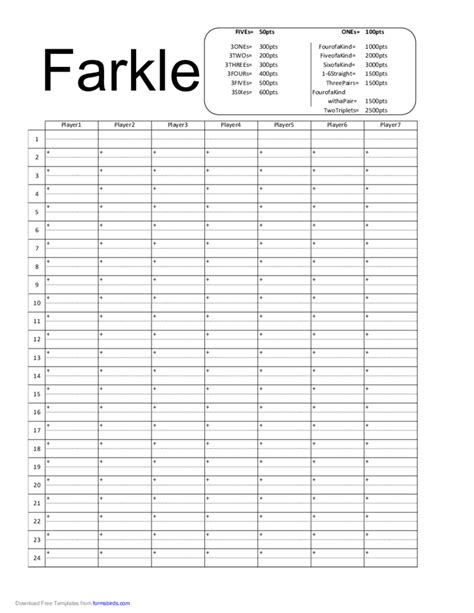 Farkle Score Sheet Template Free Download