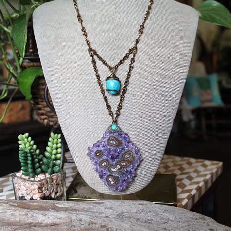 Amethyst Necklace W Turquoise Boho Jewelry For Women Etsy Amethyst