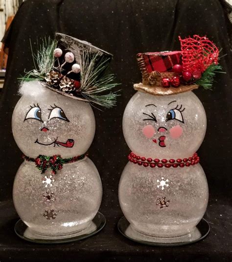 Mr And Mrs Fishbowl Snowmen Christmas Decor Diy Cheap Snowman Christmas