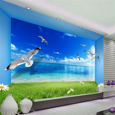 Beibehang Seaview Seagull Ocean Tv Papel De Parede 3d Wallpaper For Walls Background Mural For