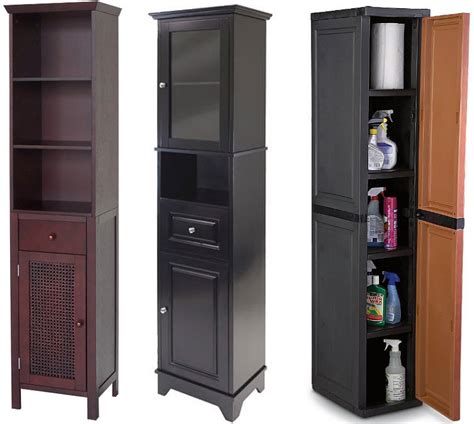 Set it up in a small nook or against an existing cabinet. Tall narrow cabinet - WhereIBuyIt.com