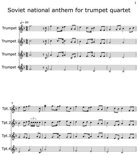 Soviet National Anthem For Trumpet Quartet Sheet Music For Trumpet