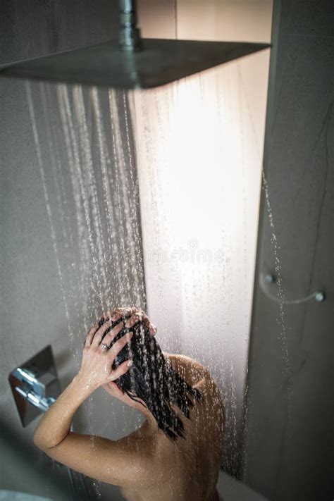 Woman Taking A Long Hot Shower Washing Her Hair Stock Image Image Of Ceiling Modern 131953553