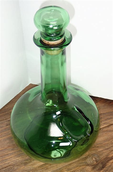 Green Glass Decanter Vintage Captain S Table Canadian