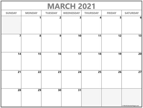 Free Blank Monthly Calendar Template 2021 With Large Boxes Example