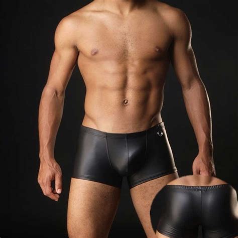 plus size boxers black nylon sexy men pu faux leather underwear boxers shorts sheathy cool male