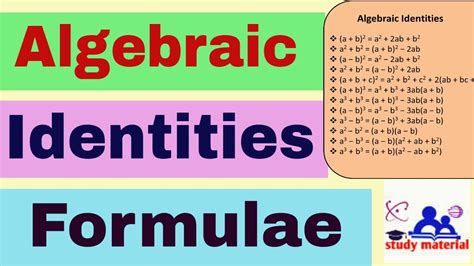 Basic Algebraic Identities Formulae Class 8 Youtube