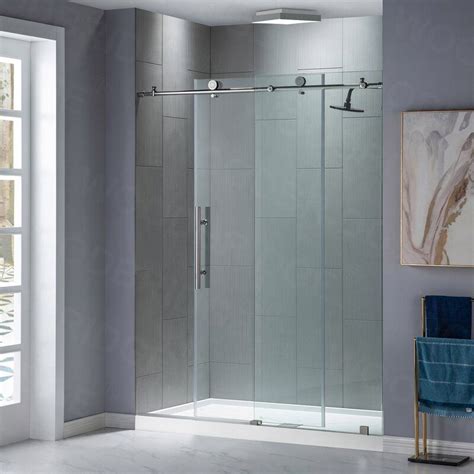 Woodbridge 56 60 W X 76 H Single Sliding Frameless Shower Door