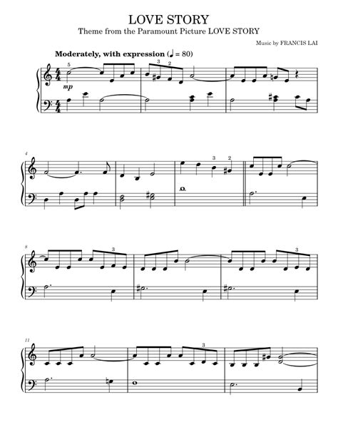 Love Story Sheet Music For Piano By Francis Lai Music Notes By Musescore