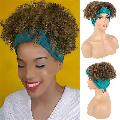 Drawstring Afro Puff Ponytail Turban Synthetic Short Kinky Curly