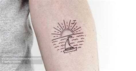 Minimalist Beach Sunset Tattoo In Fine Line