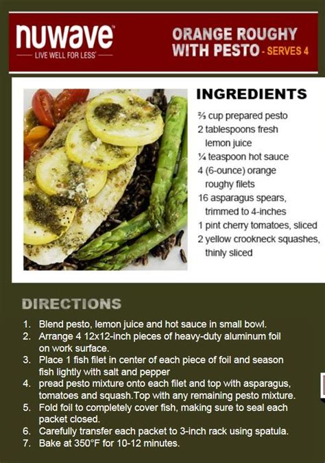 Tomatoes, unsalted butter, lemon slices, salt, fresh thyme, sea salt and 6 more. NuWave Orange Roughy With Pesto | Nuwave oven recipes ...