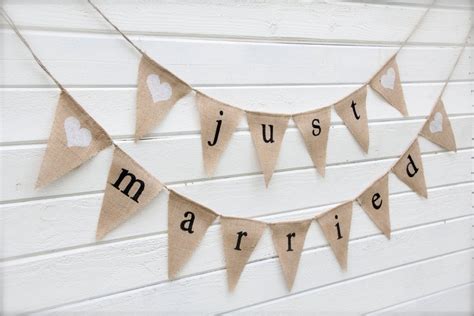 Burlap Banner Just Married Wedding Banner With Hearts