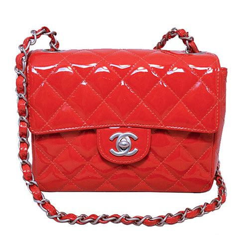 Chanel Red Patent Leather Mini Classic Flap Shoulder Bag For Sale At