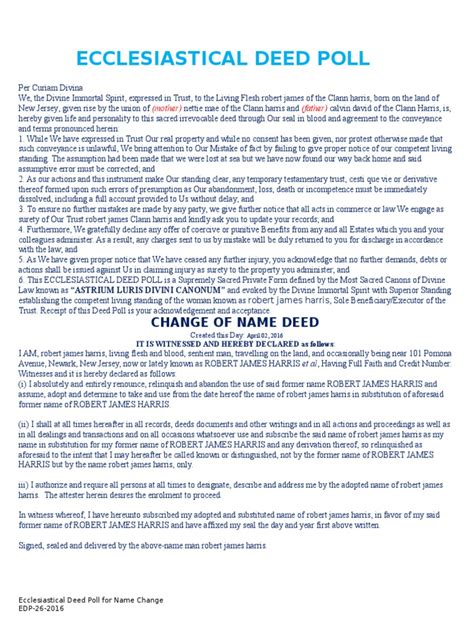 6 Ecclesiastical Deed Poll Pdf Deed Notary Public