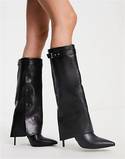 Asos Design Clearly High Heeled Fold Over Knee Boots In Black Asos