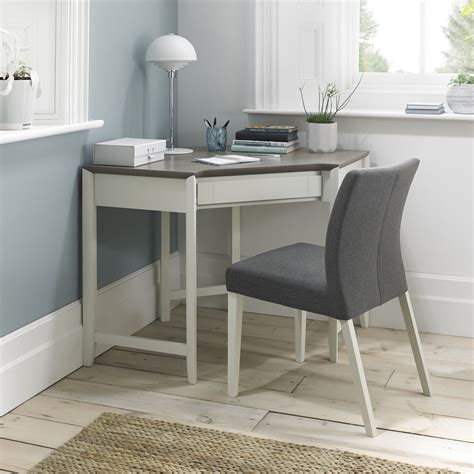 Grey Painted Desk And Upholstered Chair Crafted With American Oak