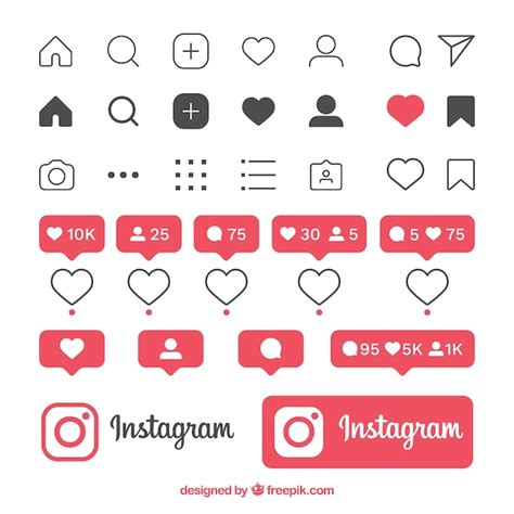 Conjunto De ícones E Notificações Do Instagram Plana Vetor Premium