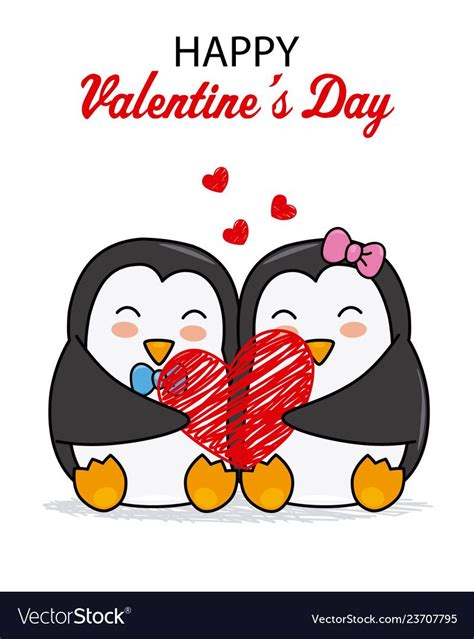 Cute Penguins With A Heart Vector Image On Vectorstock Cute Penguins Cute Couple Cartoon