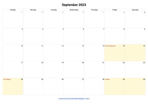 September 2023 Jewish Calendar With Hebrew Holidays