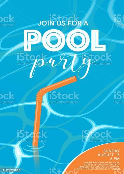 Pool Party Poster With Straw In The Swimming Pool Vector Illustration