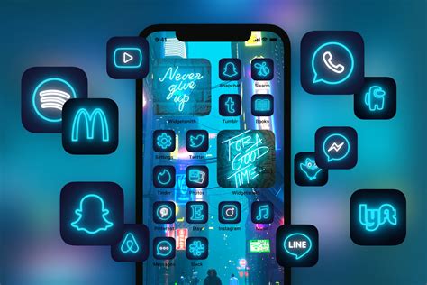 120 Blue Neon Ios 14 App Icon Pack Icons ~ Creative Market