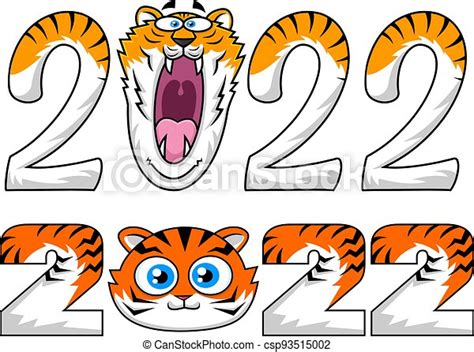 Funny 2022 Year Of The Tiger With Face Cartoon Characters Vector