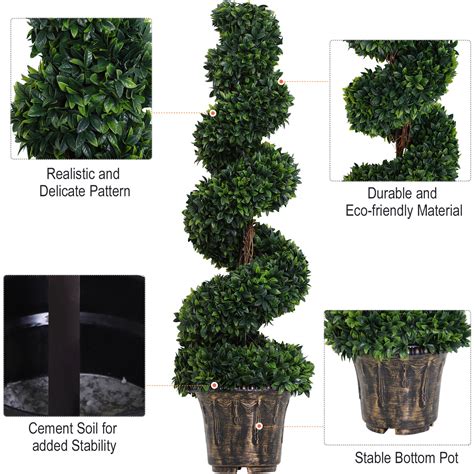 Outsunny Set Of 2 Artificial Boxwood Spiral Topiary Trees