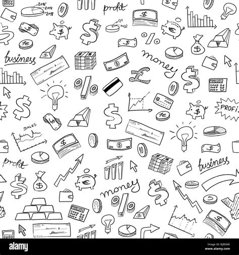 Doodle Style Seamless Background Money Business And Finance Texture