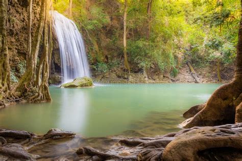 Landscape Of Erawan Waterfall In National Park Is A Waterfall In The