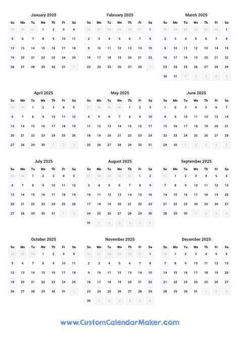 Printable Yearly Calendar 2025 Full Year At A Glance